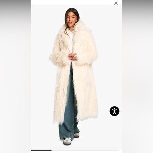 Boohoo Ivory Faux Fur Mongolian maxi coat Jacket 8